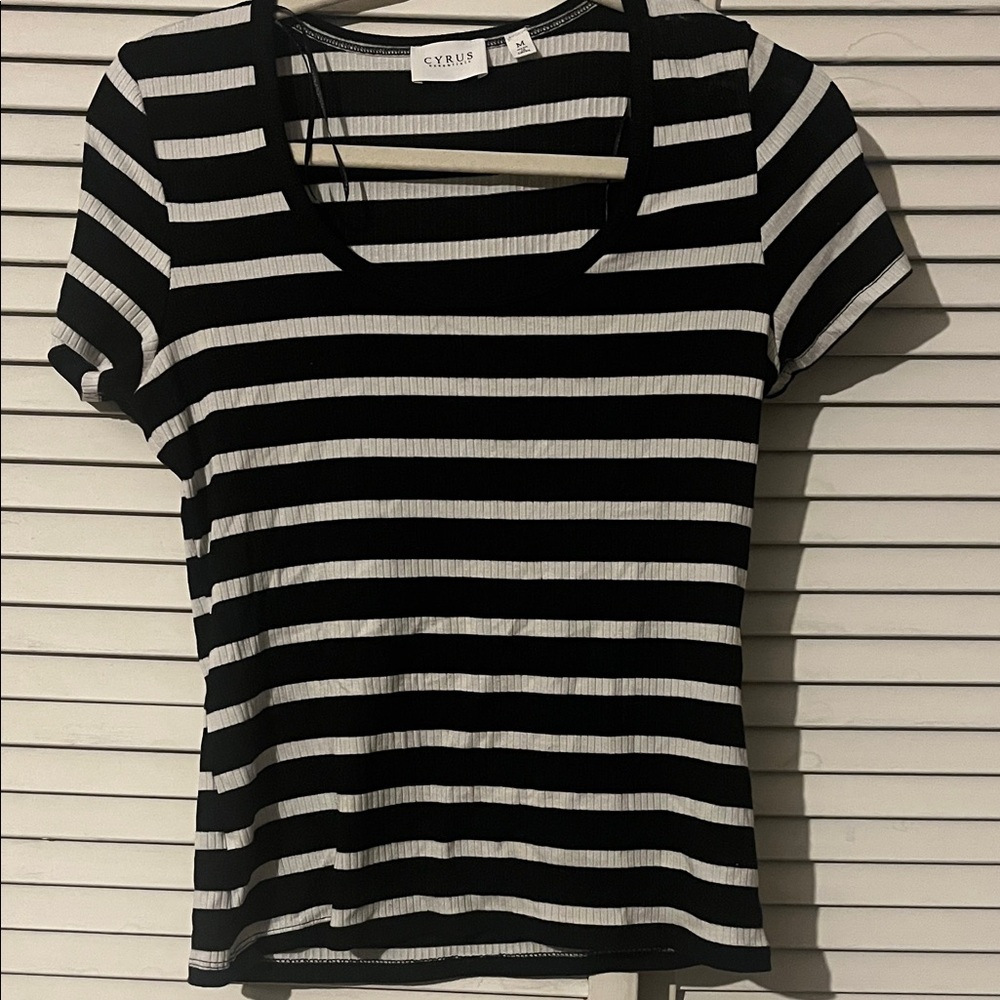 Cyrus Classic Black & White Striped Short Sleeve Top - Size M